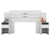 Cabeceira de Casal Denver Branco + Mesa de Cabeceira - Bela Móveis Cabeceira de Casal Denver Branco + Mesa de Cabeceira - Bela Móveis