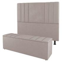 Cabeceira E Baú Cama Box Queen Size Grace 160cm Suede Bege Cabeceira E Baú Cama Box Queen Size Grace 160cm Suede Bege