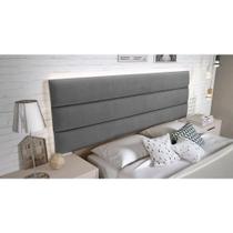 Cabeceira E Box Line Casal 1,40m Painel Em Suede Cinza