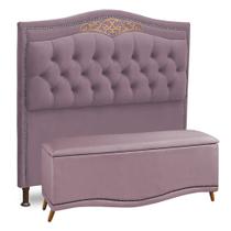 Cabeceira e Calçadeira Baú Cama Box Casal King Size Belize 195cm Luxor Rosê - Desk Design
