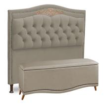 Cabeceira e Calçadeira Baú Cama Box Casal King Size Belize 195cm Veludo Marfim - Desk Design Cabeceira e Calçadeira Baú Cama Box Casal King Size Belize 195cm Veludo Marfim - Desk Design