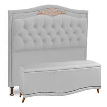Cabeceira e Calçadeira Baú Cama Box Casal Queen Size Belize 160cm Corano Branco - Abmaza