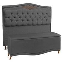 Cabeceira e Calçadeira Baú Cama Box Casal Queen Size Belize 160cm Linho Grafite - Abmaza