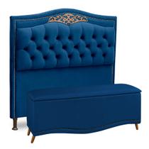 Cabeceira e Calçadeira Baú Cama Box Casal Queen Size Belize 160cm Luxor Azul Marinho - Desk Design