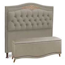 Cabeceira e Calçadeira Baú Cama Box Casal Queen Size Belize 160cm Veludo Marfim - Abmaza