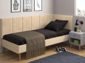 Cabeceira em L para Cama Box Solteiro Proteção Lateral Estofada - Areia Suede