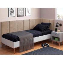 Cabeceira em L para Cama Box Solteiro Proteção Lateral Estofada - Caramelo Suede