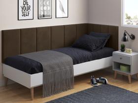 Cabeceira em L para Cama Box Solteiro Proteção Lateral Estofada - Marrom Suede