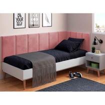 Cabeceira em L para Cama Box Solteiro Proteção Lateral Estofada - Rose Suede Cabeceira em L para Cama Box Solteiro Proteção Lateral Estofada - Rose Suede