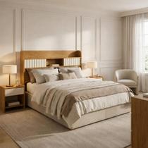 Cabeceira Em MDF Cama Casal Aurora Com Prateleira Organizadora Nicho Central Armazenamento Para Cama Box 140cm