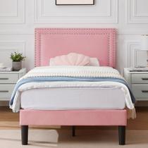 Cabeceira estofada ajustável Bed Frame VECELO Twin Size Cabeceira estofada ajustável Bed Frame VECELO Twin Size