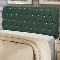 Cabeceira Estofada Alice 100CM Solteiro Strass Suede Verde - D A DECOR