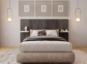 Cabeceira Estofada - Angra Casal Cinza + Bancada - Quarto Cabeceira Estofada - Angra Casal Cinza + Bancada - Quarto