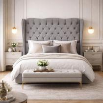 Cabeceira Estofada Auren Para Cama Box Casal Queen 1.60cm Cor:Cinza claro