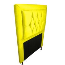 Cabeceira Estofada Bianca para Cama Box Solteiro 90cm Suede Amarelo com Botões de Strass - KDAcanto Móveis