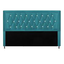 Cabeceira Estofada Bianca Strass 140 cm Casal Quarto para Cama Box material sintético Azul Turquesa - Damaffê Móveis Cabeceira Estofada Bianca Strass 140 cm Casal Quarto para Cama Box material sintético Azul Turquesa - Damaffê Móveis