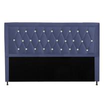 Cabeceira Estofada Bianca Strass 140 cm Casal Quarto para Cama Box Suede Azul Marinho - Damaffê Móveis