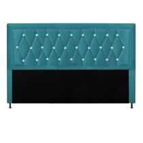 Cabeceira Estofada Bianca Strass 195 cm King Size Quarto para Cama Box material sintético Azul Turquesa - Damaffê Móveis