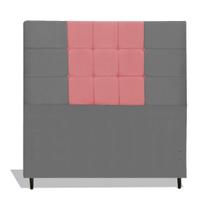 Cabeceira Estofada Box Casal Queen Size Encosto Para Cama Maveric 164x126 CM Composê Cinza/Rosa