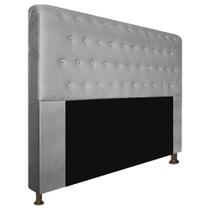 Cabeceira Estofada Brenda 140 cm para Cama Casal com Botonê Suede Cinza