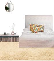 Cabeceira Estofada Butonê material sintético Branco -Cama Box Solteiro