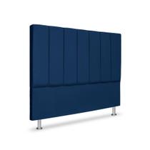 Cabeceira Estofada Cama Box Casal 140 cm Carla Premium - Veludo Azul Marinho