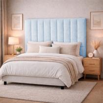 Cabeceira Estofada Cama Box Casal 1,40m Capri Boucle Azul