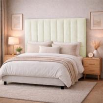 Cabeceira Estofada Cama Box Casal 1,40m Capri Boucle Bege