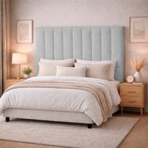 Cabeceira Estofada Cama Box Casal 1,40m Capri Boucle Cinza