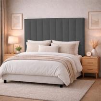 Cabeceira Estofada Cama Box Casal 1,40m Capri Boucle Grafite