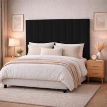 Cabeceira Estofada Cama Box Casal 1,40m Capri Boucle Preto