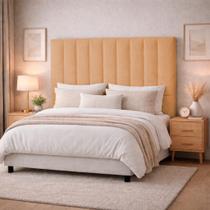 Cabeceira Estofada Cama Box Casal 1,40m Capri Boucle Terracota