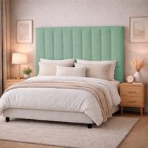 Cabeceira Estofada Cama Box Casal 1,40m Capri Boucle Verde