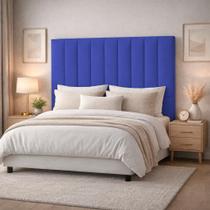 Cabeceira Estofada Cama Box Casal 1,40m Capri Suede Azul