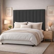 Cabeceira Estofada Cama Box Casal 1,40m Capri Veludo Grafite