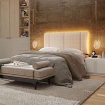 Cabeceira Estofada Cama Box Casal Com Led Star 140 Cm Bivolt Bouclé Bege Cabeceira Estofada Cama Box Casal Com Led Star 140 Cm Bivolt Bouclé Bege