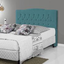 Cabeceira Estofada Cama Box Casal Queen Capitonê Camburiu 160cm Veludo Azul