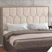 Cabeceira Estofada Cama Box Queen 1,60 Aura para Quarto em Linho Rústico Claro Larbelle Móveis