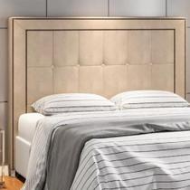 Cabeceira Estofada Cama Box Queen 1,60 Nápole para Quarto em Veludo Bege Claro - Larbelle