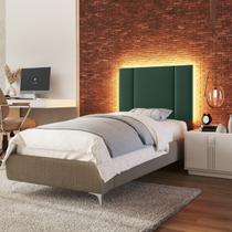 Cabeceira Estofada Cama Box Solteiro com LED Moderna 90 cm