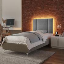 Cabeceira Estofada Cama Box Solteiro com LED Splend 90 cm