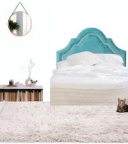 Cabeceira Estofada Cama Box Solteiro Império Veludo ul Céu