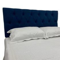 Cabeceira Estofada Capitonê Na Cor Azul Marinho 200x60cm Botões Na Mesma Cor - Veludo Suede Liso