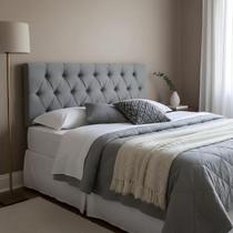 Cabeceira Estofada Casal Capitonê 140x60cm Cinza Com Botões Na Mesma Cor - Espuma de Qualidade Cabeceira Estofada Casal Capitonê 140x60cm Cinza Com Botões Na Mesma Cor - Espuma de Qualidade