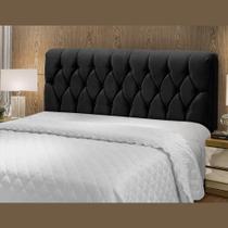 Cabeceira Estofada Casal MDF Veloplus Almofadada Cama Box Quarto 160 Cm Com Pés Madeira Preto
