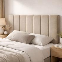 Cabeceira Estofada Casal Modelo Vertically 140x60cm Na Cor Bege Claro - Produto de Alta Elegância