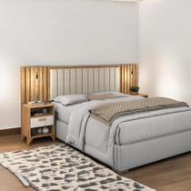 Cabeceira Estofada Casal Onix Freijó e Off White Ripado