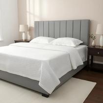 Cabeceira Estofada Casal Vertically 140x60cm Cor Cinza - Tecido Em Veludo Liso