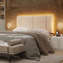 Cabeceira Estofada com LED Casal 140 Boucle Bege