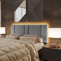 Cabeceira Estofada com LED Queen 160 Linho Cinza